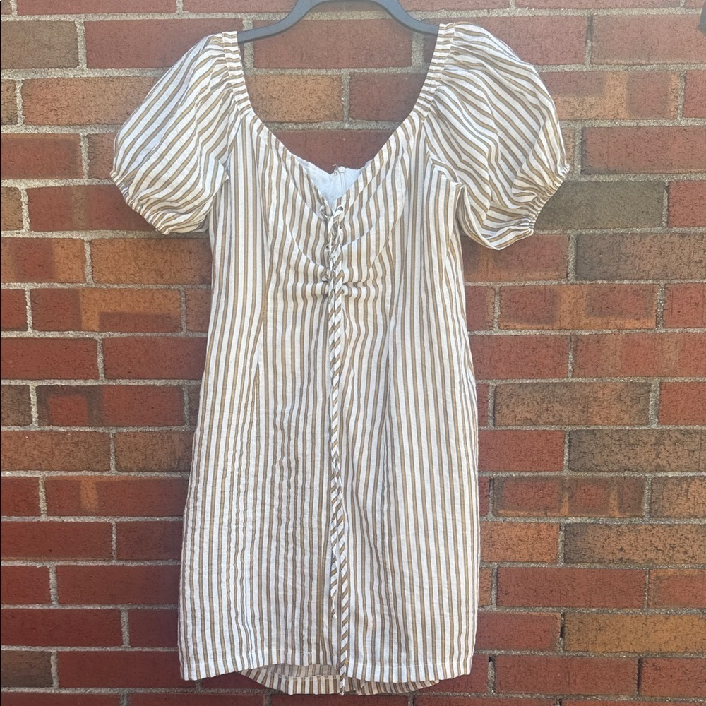 Hayden White Striped Puff Sleeve Dress